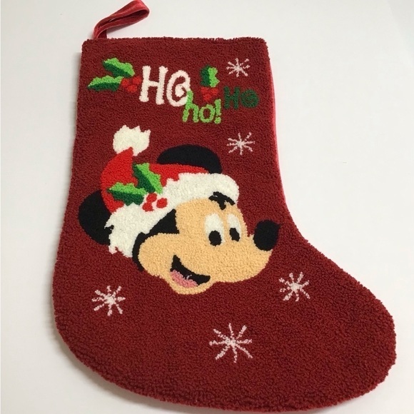 Disney Parks Santa Mickey Mouse Christmas Stocking HoHoHo Holly Snow Holiday Red - Picture 5 of 16
